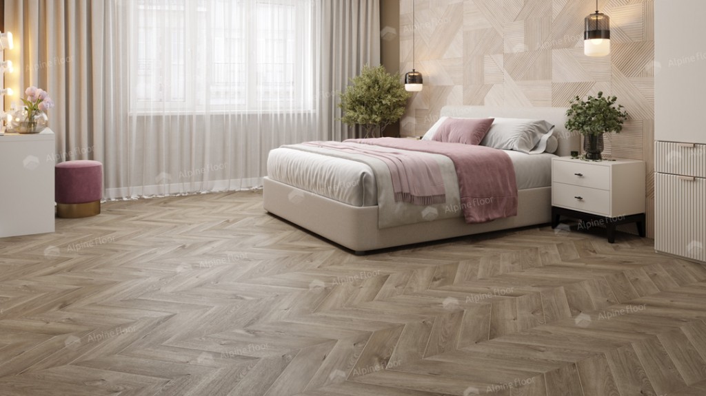 Кварцвиниловая плитка Alpine Floor Натуральный первозданный дуб отбеленный Шеврон Chevron ECO 20-3